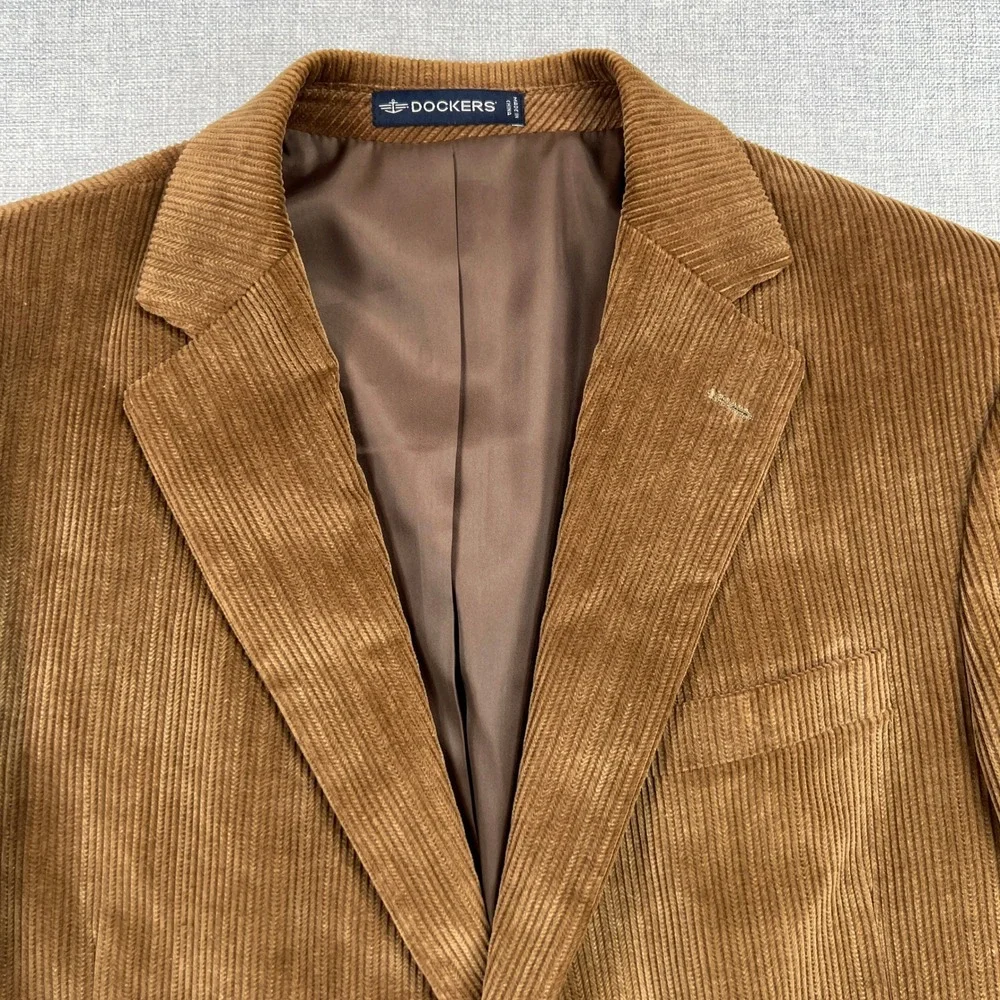 Dockers Corduroy Sport Coat Men 46R Brown Cotton Satin Lined Blazer Academia Ivy